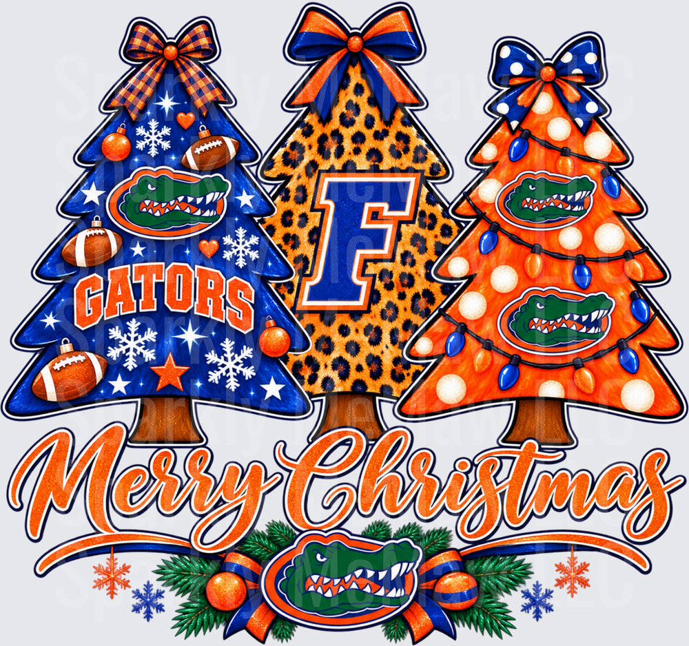 Florida Gators Merry Christmas Trees UV DTF DECAL (HARD SMOOTH SURFACE)
