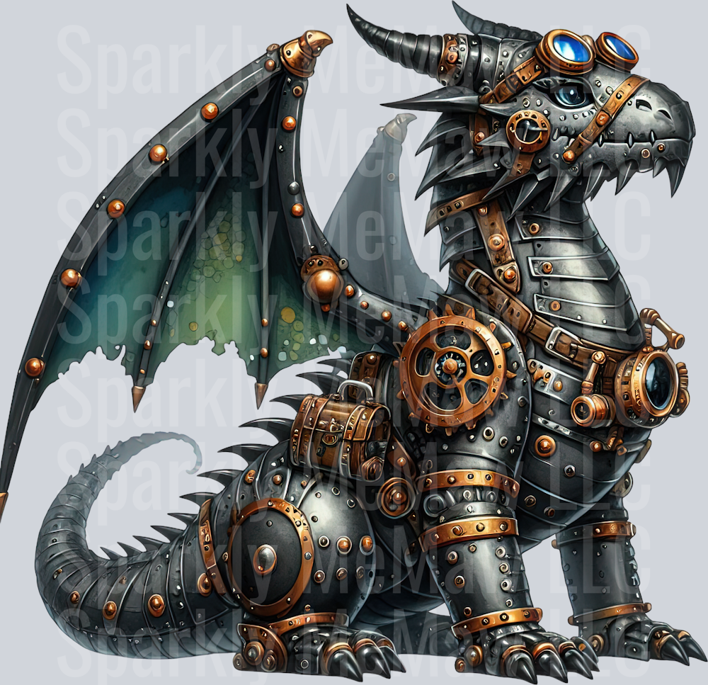55 Steampunk Dragon UV DTF Clip Art Decal