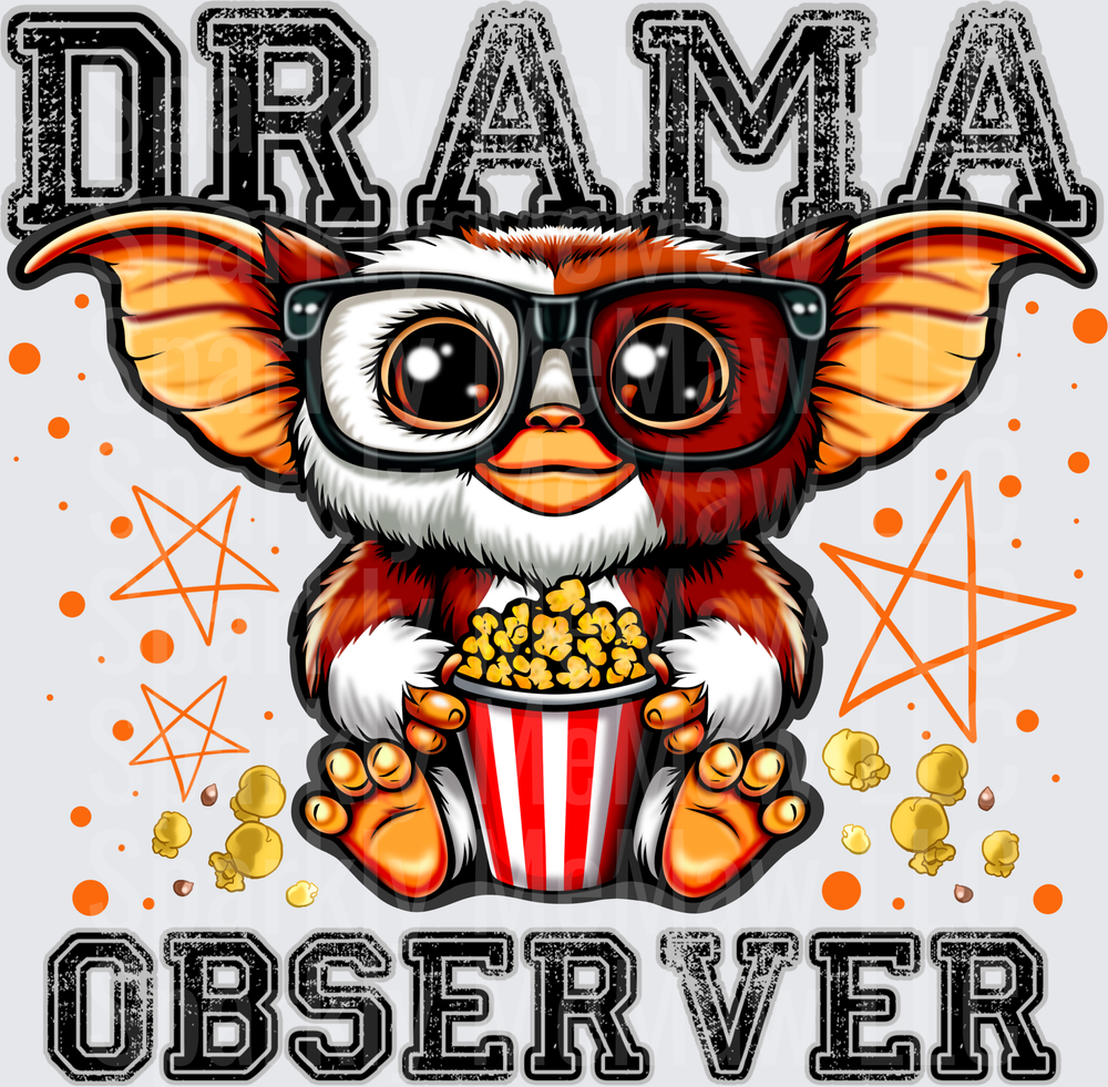 Gizmo Gremlins Drama Observer Wearing Glasses with Popcorn DTF Transfer for Fabric