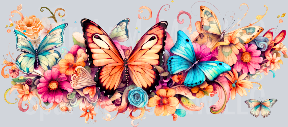 Multi Butterflies Libby UV DTF 16 oz Wrap