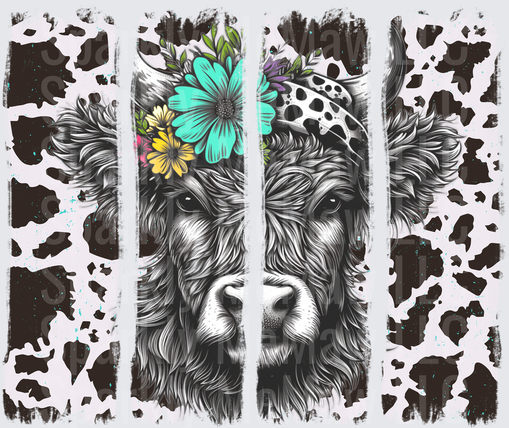 Highland Cow Floral Crown UV DTF Decal