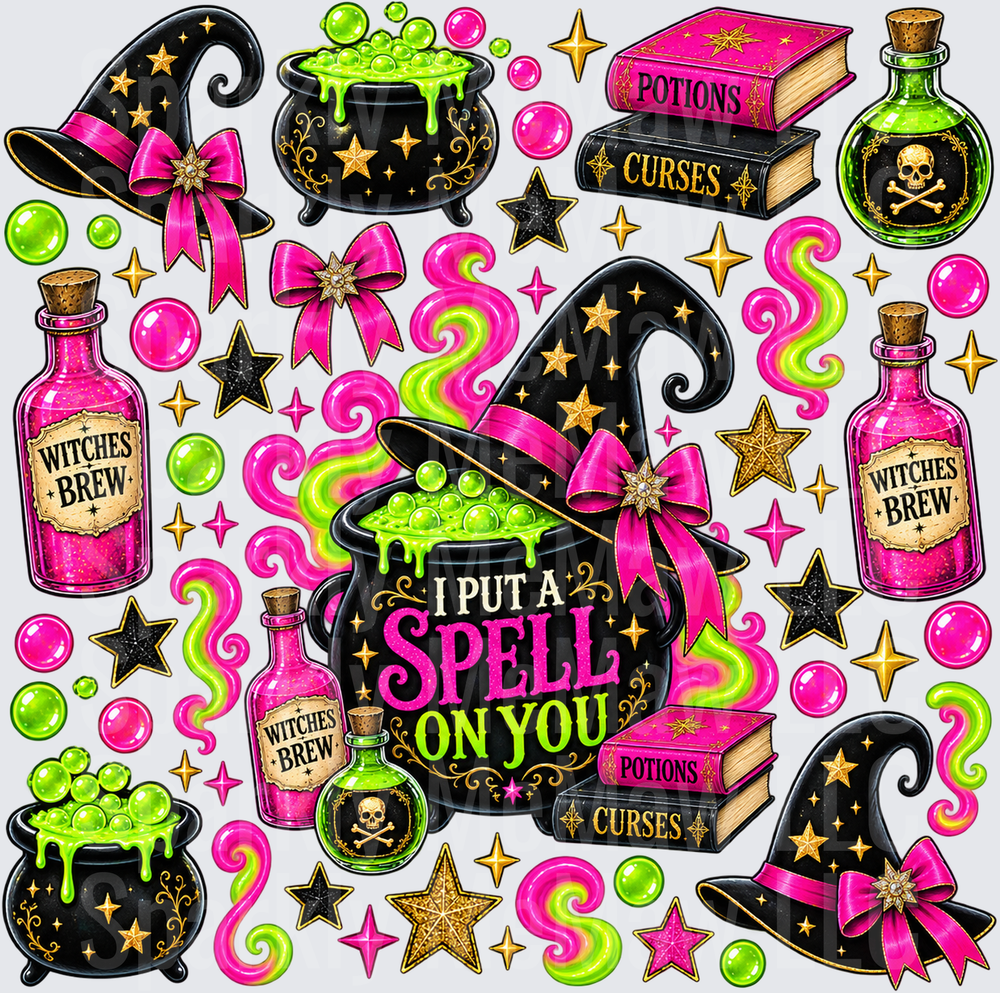 I Put A Spell On You Witch Bundle this is a 10x10 UV DTF Cut/Peel/Stick Sheet
