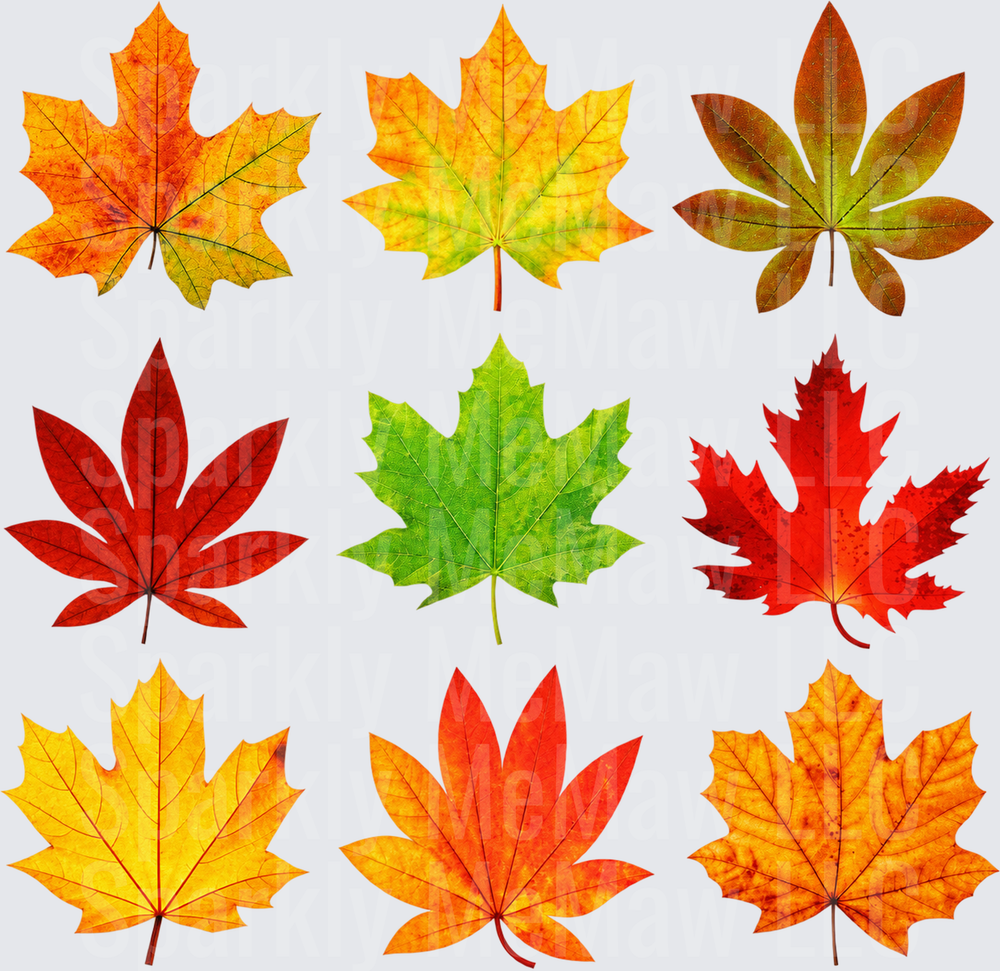 Nine Colorful Autumn Leaves Collection this is a 10x10 UV DTF Cut and stick sheet
