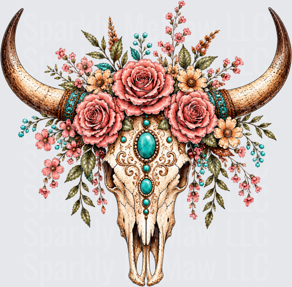 Boho Floral Bull Skull is a UV DTF Decal