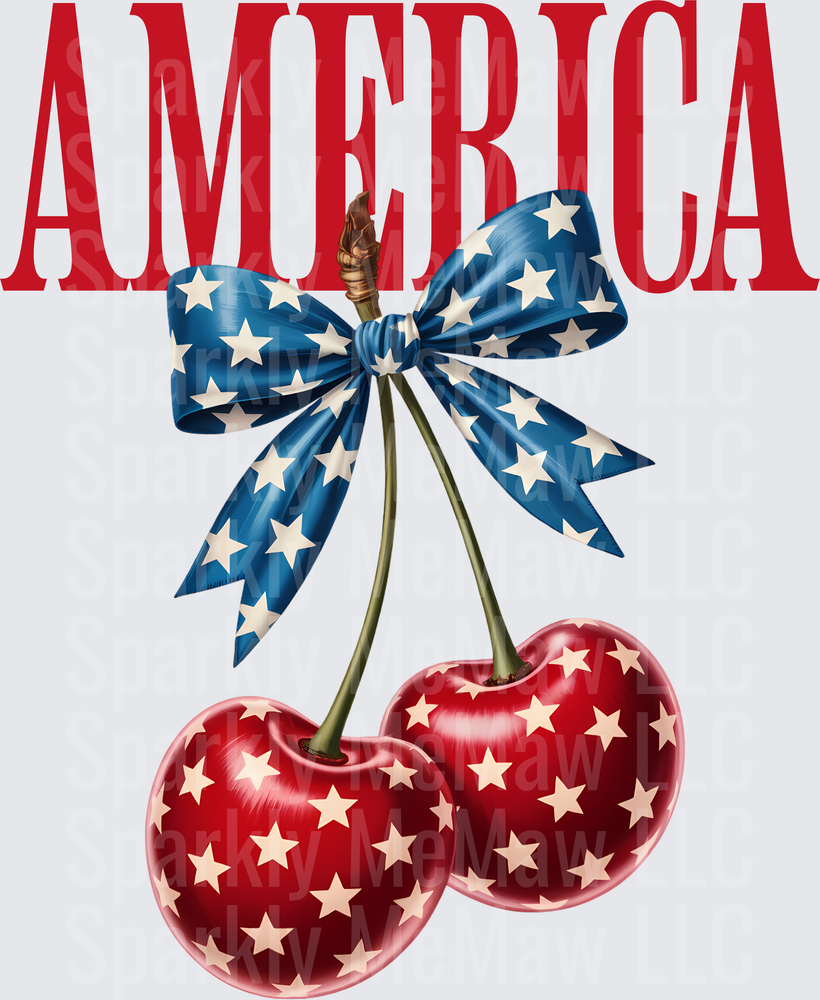 America Red White Blue Star Cherries with Patriotic Bow UV DTF Decal