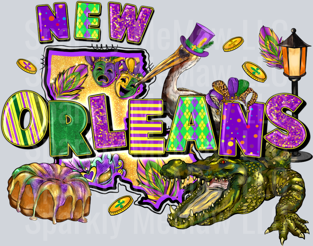 New Orleans Mardi DTF Transfer