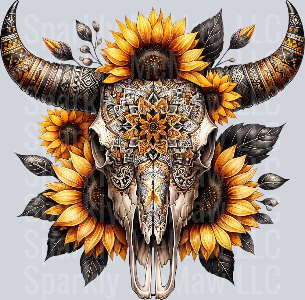 Flower Bull skull 9 UV DTF Decal