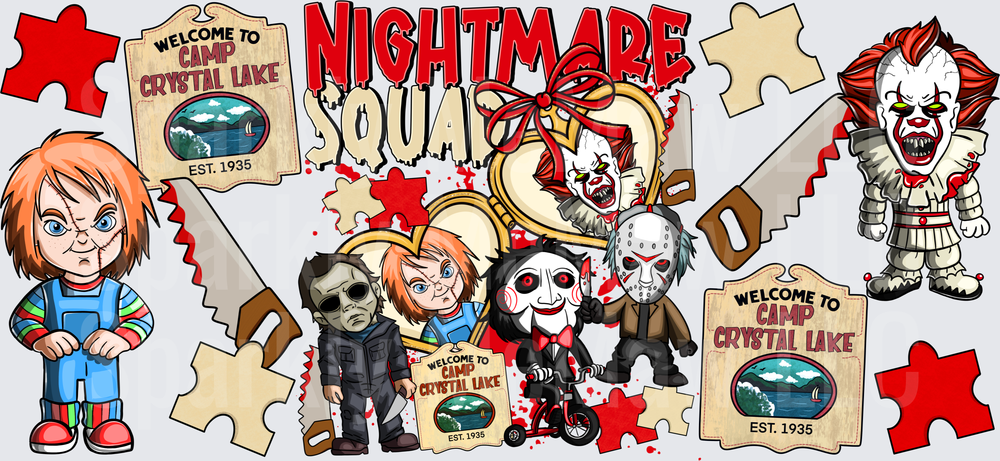 Nightmare Squad Horror Icons UV DTF 16 OZ Wrap