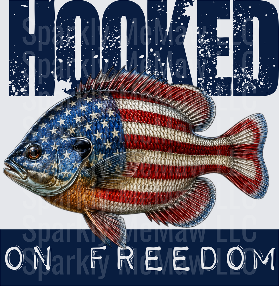 Hooked on Freedom Patriotic American Flag Fish Design UV DTF Decal