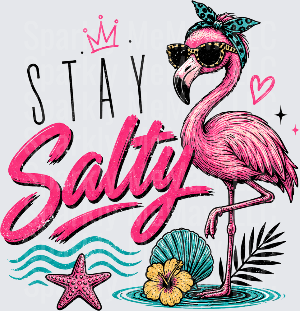 Stay Salty Pink Flamingo with Sunglasses and Bandana Beach Vibes DTF Transfer