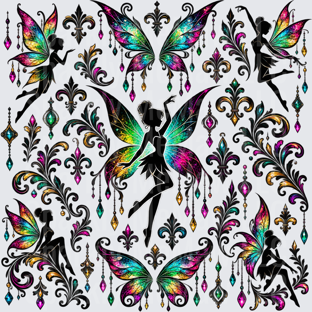 Fairy Silhouettes Fleur De Lis this is a 10x10 Cut and stick uv Sheet