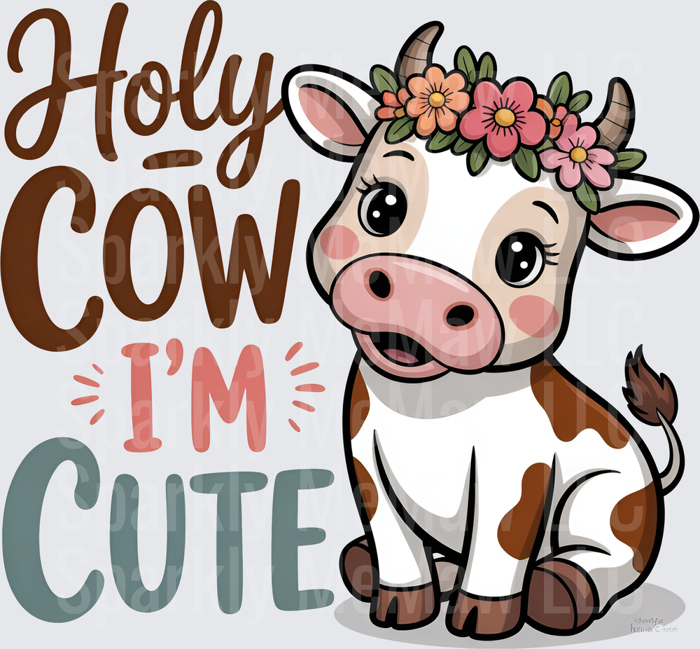 Holy Cow I'm Cute Baby Cow with Floral Crown