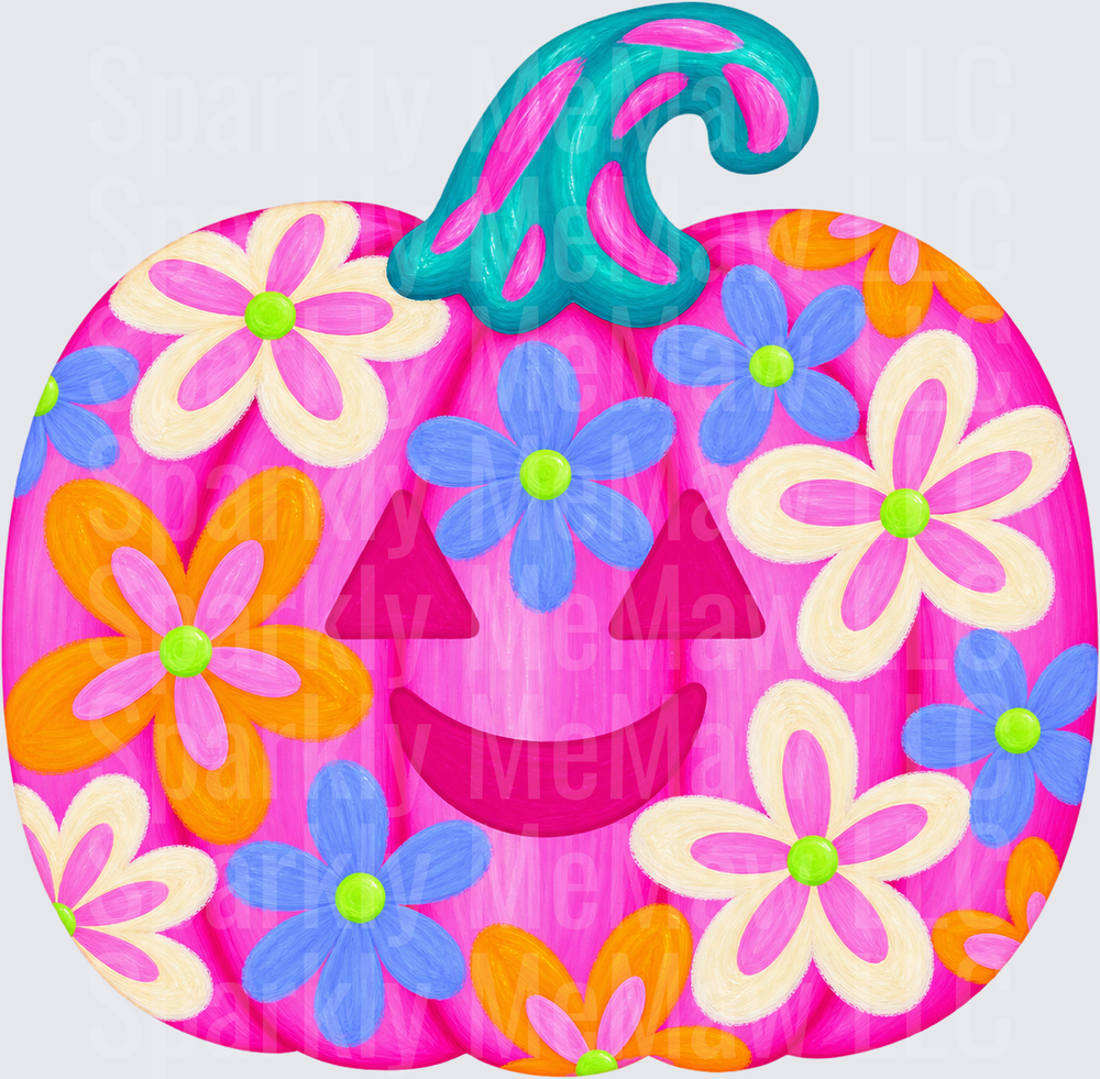 Floral Pink Halloween Pumpkin UV DTF Decal