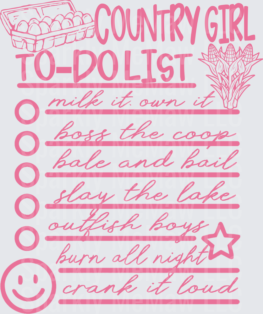 Country Girl To-Do List with Farm Checklist and Corn UV DTF Decal