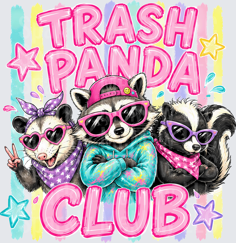 Trash Panda Club Cool Raccoons Wearing Sunglasses and Bandanas DTF Transfer