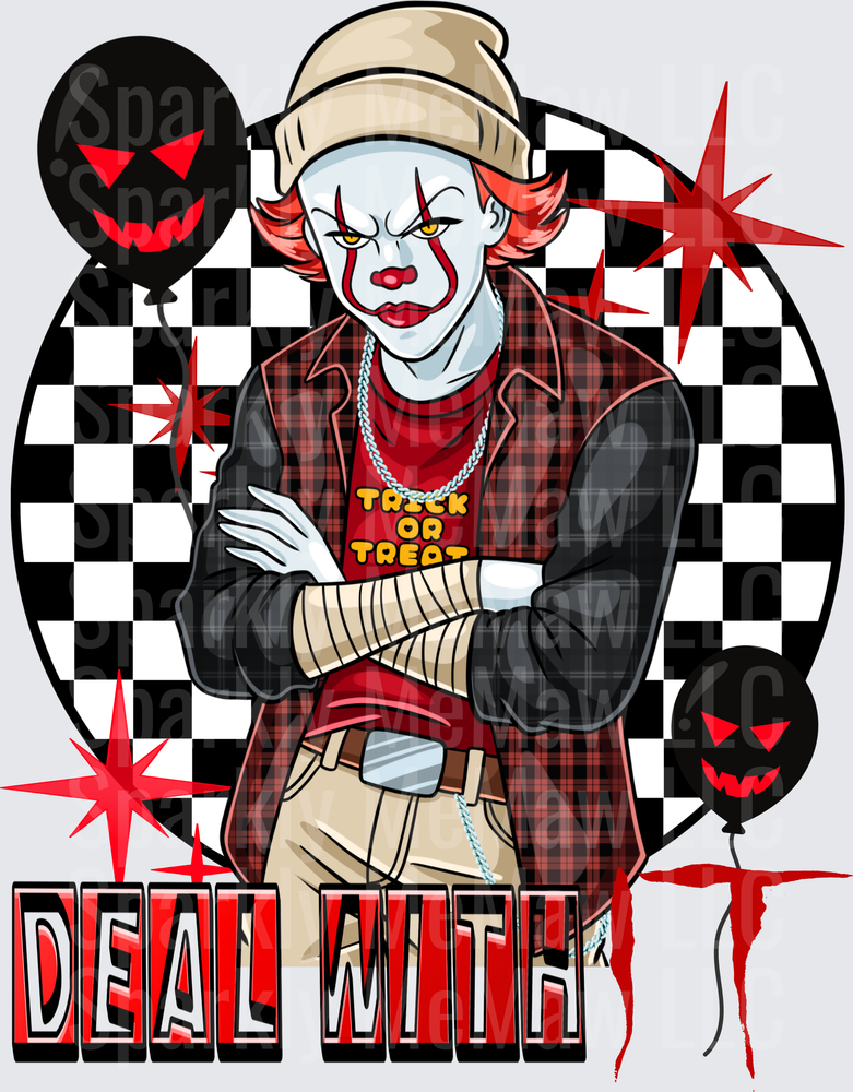 Pennywise IT Clown Deal With It Halloween DTF Transfer for Fabric