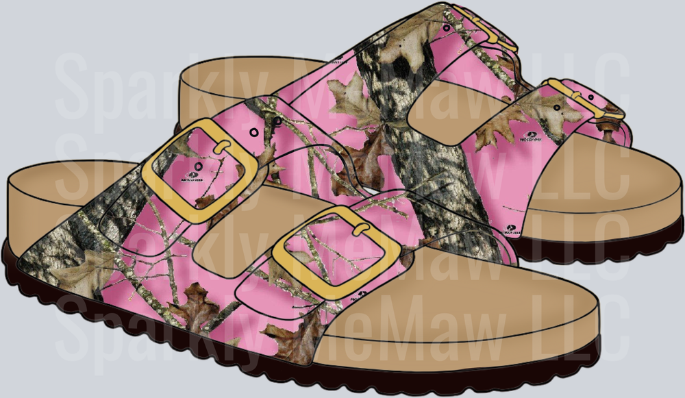 Pink Camo Sandals with Gold Buckles UV DTF Decal