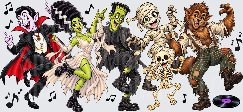 Dancing Halloween Monsters Party This is a UV DTF 16 oz Wrap