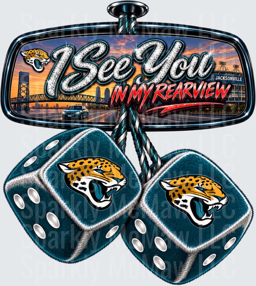 Jacksonville Jaguars Rearview Mirror Fuzzy Dice is a UV DTF Decal