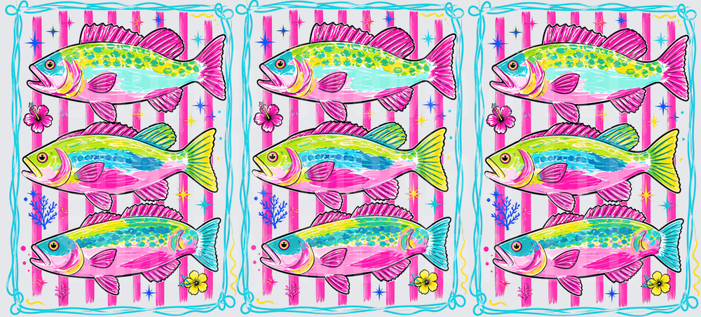 Bright Neon Fish Trio is a UV DTF 16 OZ Wrap