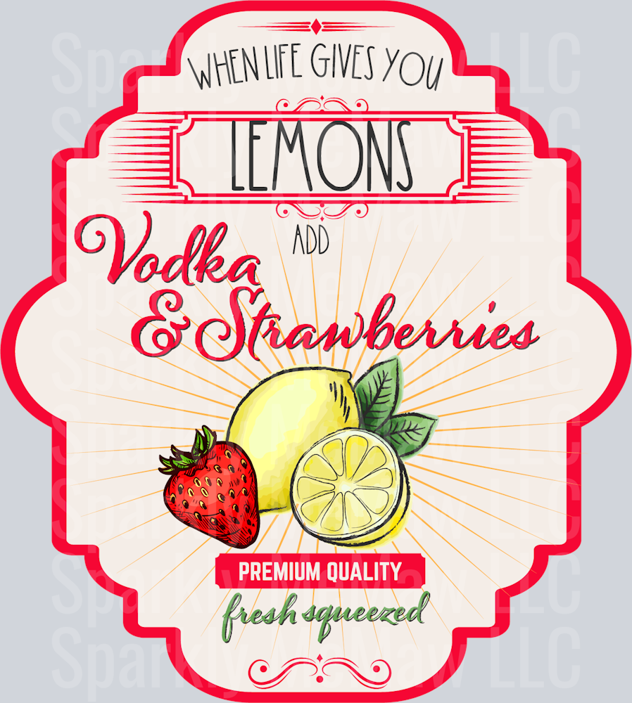 Lemonade and strawberries and vodka Label-01 UV DTF Decal