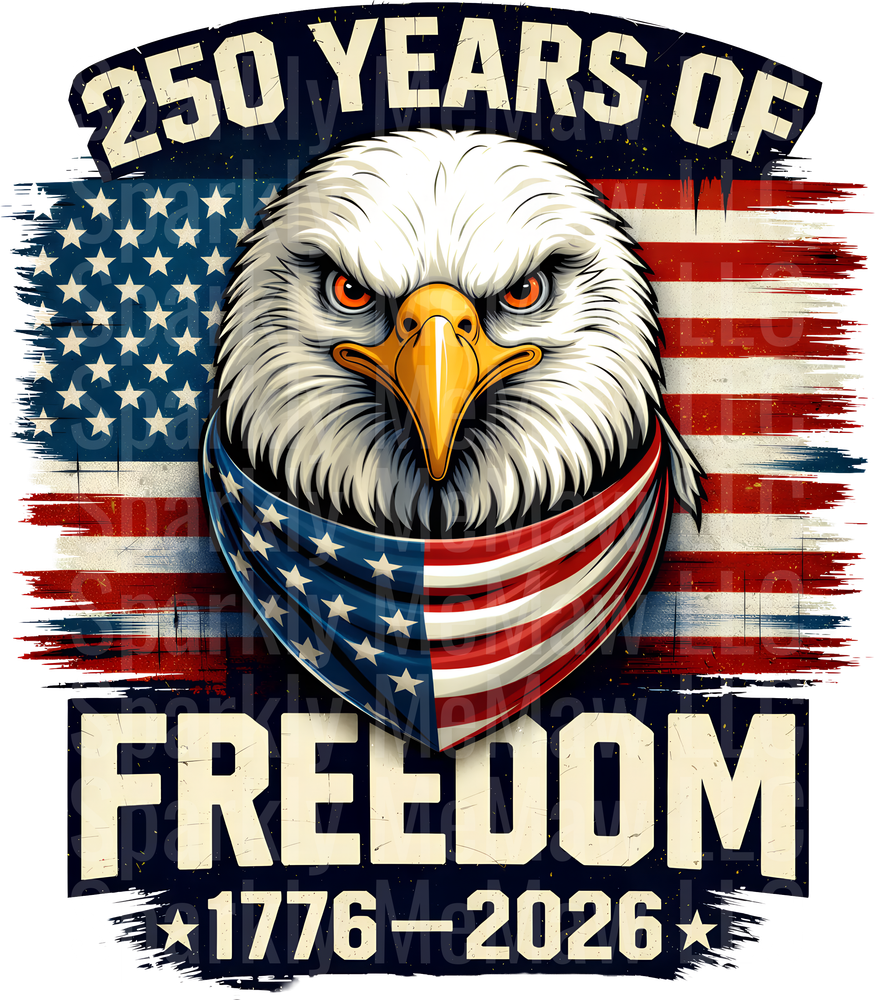 250 Years of Freedom 1776-2026 Bald Eagle American Flag Bandana UV DTF Decal
