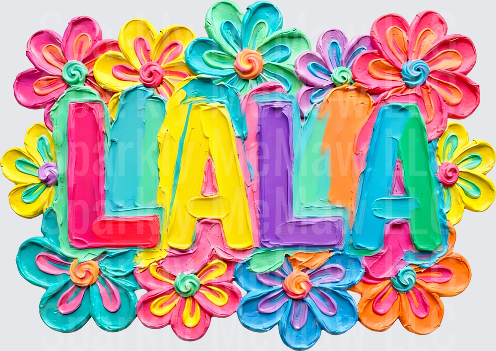 Colorful LALA Text with Rainbow Flowers UV DTF Decal