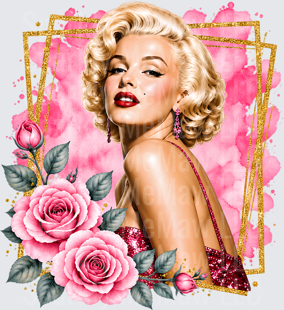 Marilyn Monroe Pink Roses Gold Glam UV DTF Decal