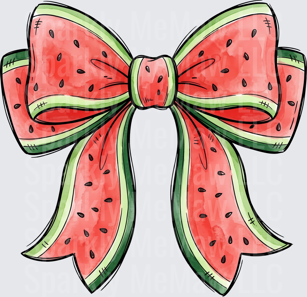 Watermelon Bow with Black Seeds and Green Rind Pattern