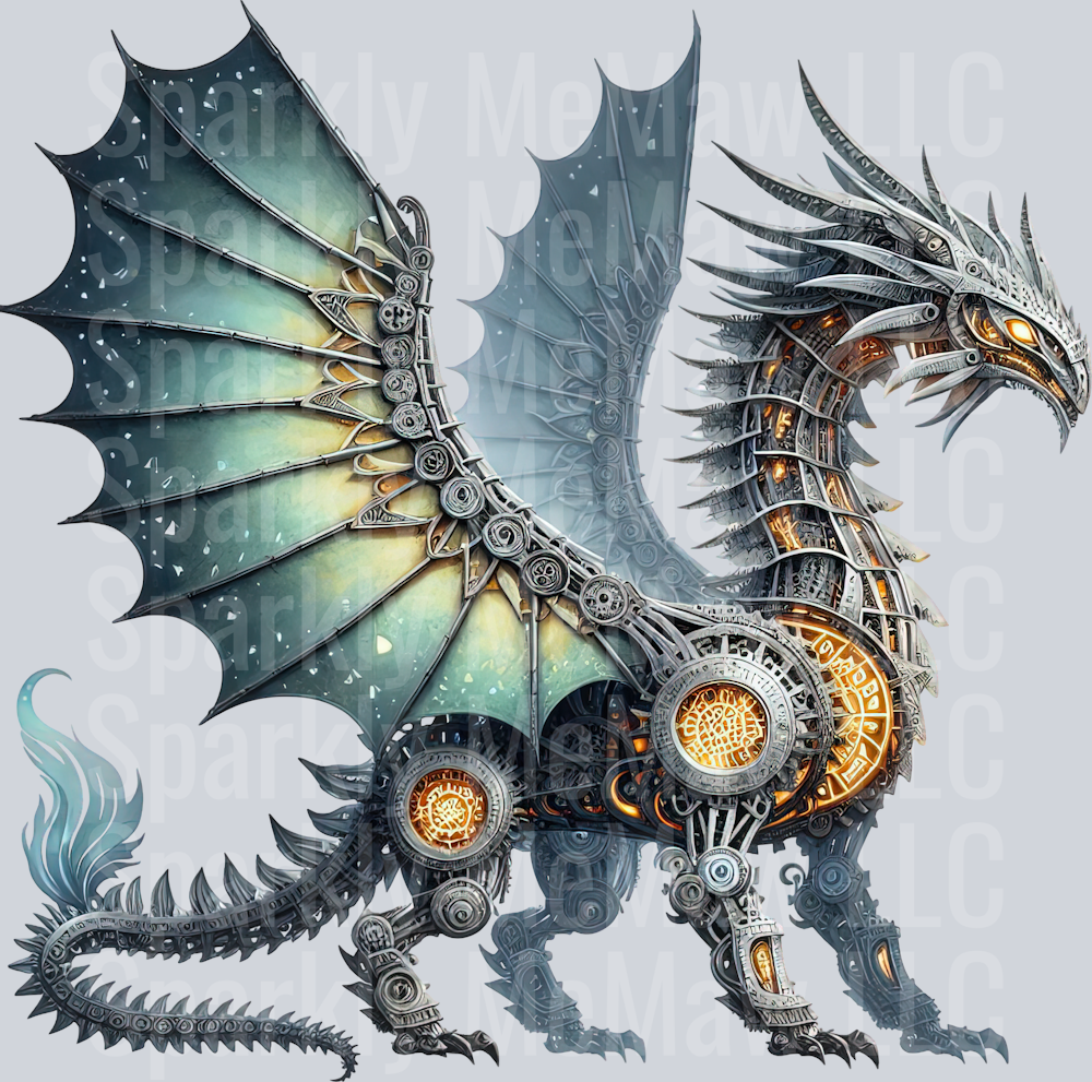 35 Steampunk Dragon UV DTF Clip Art Decal