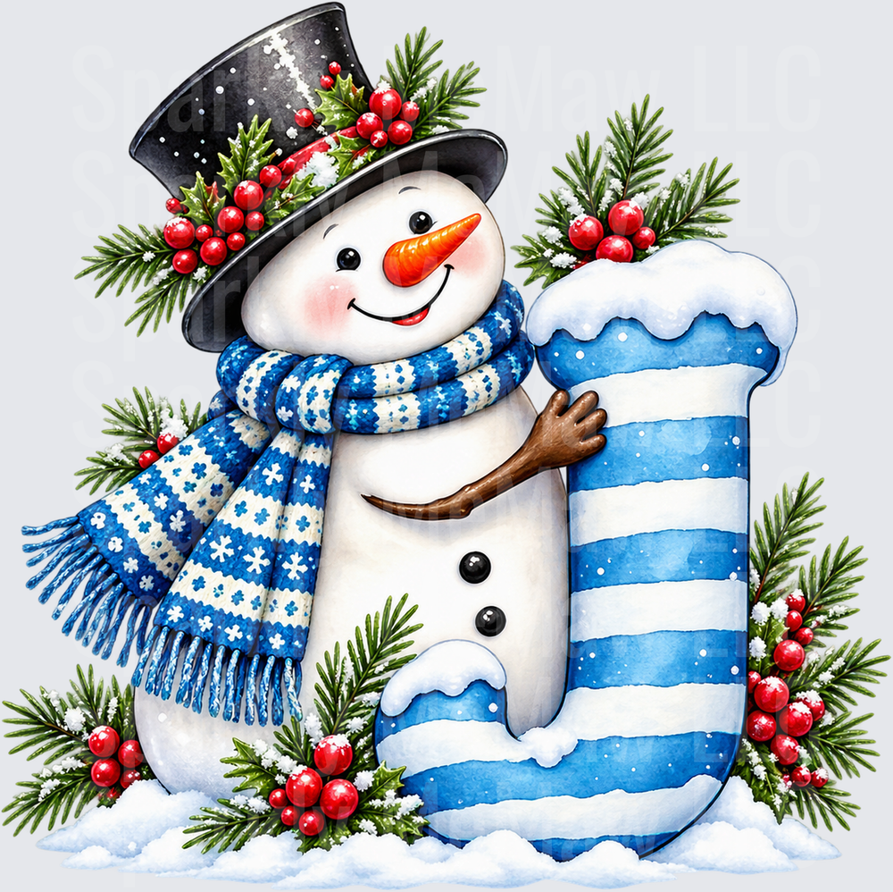Snowman Letter J UV DTF Decal