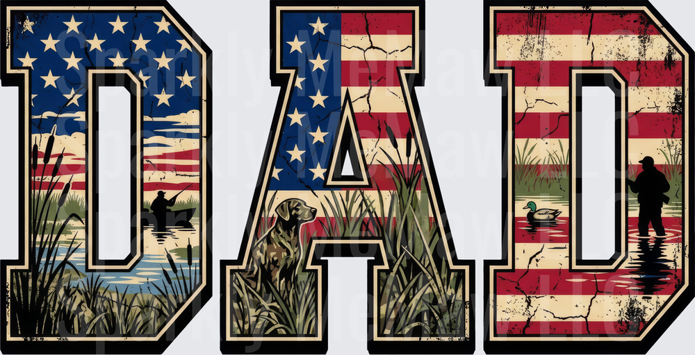 DAD American Flag Hunting Scene with Duck Dog Silhouettes UV DTF Decal