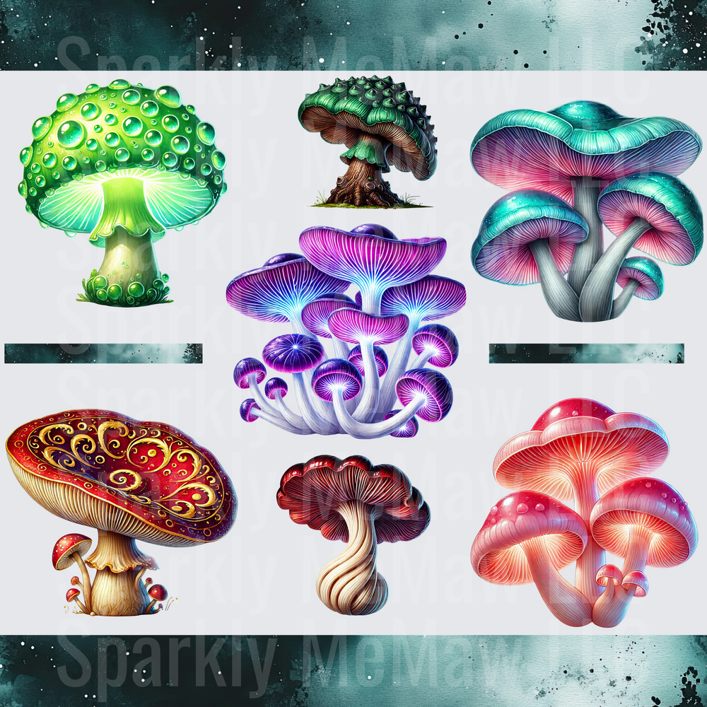 Magical Fantasy Mushroom Variety Sheet 10x10 inch sheet