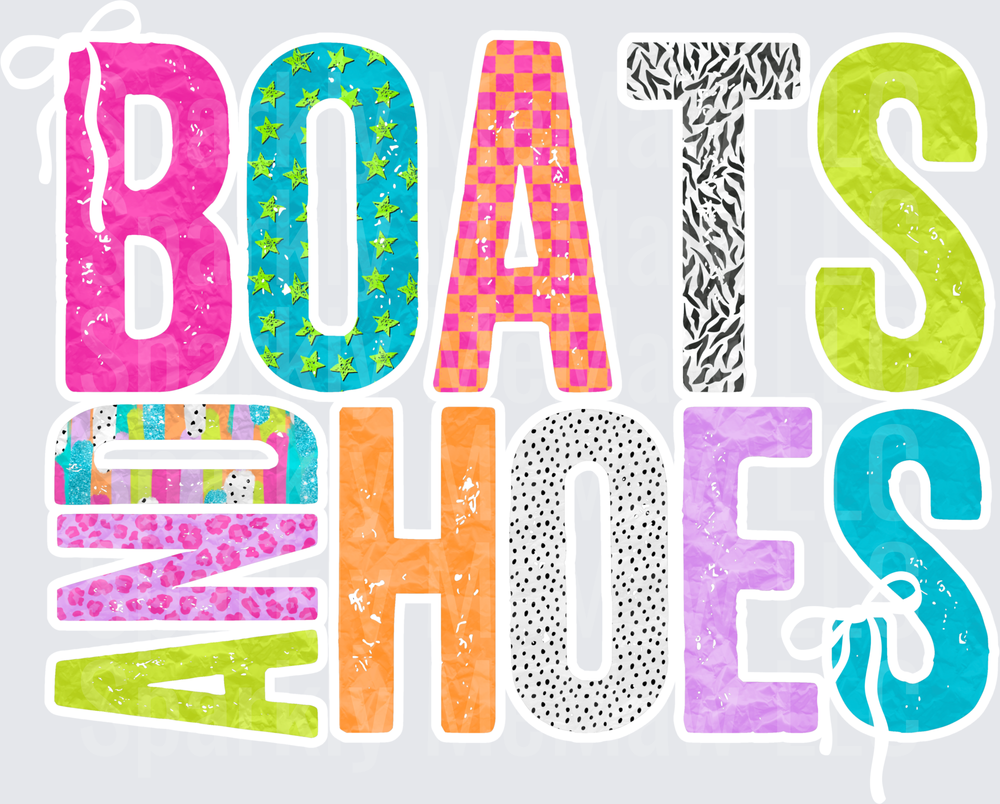 Colorful Patterned BOATS SHOES Letters UV DTF Decal