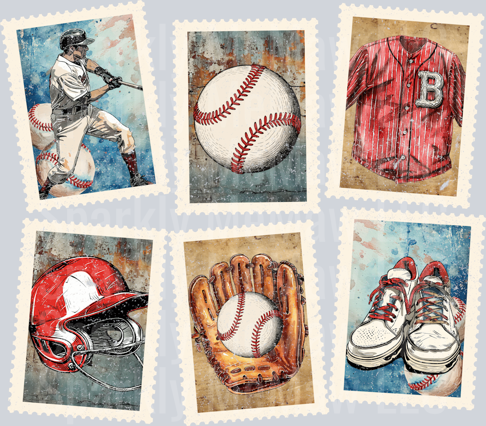 Vintage Baseball Stamps 10x10 Sheet