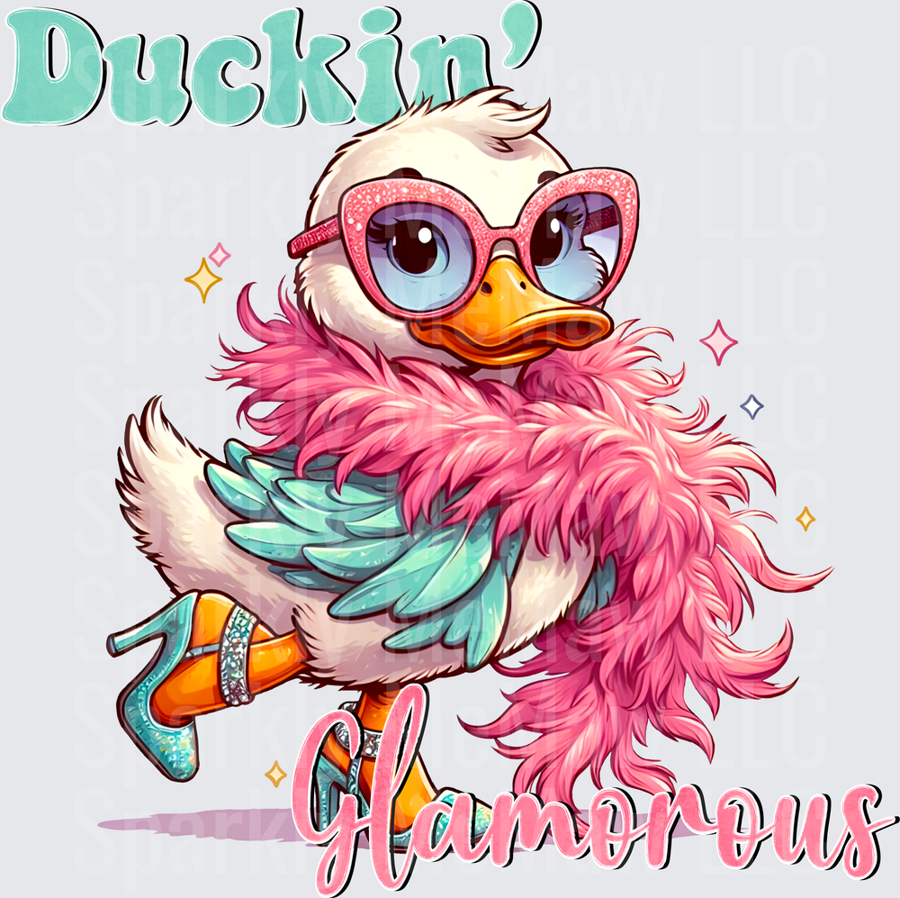 Duckin' Glamorous Fashionable Duck with Pink Feather Boa and Sparkly Glasses UV DTF Decal