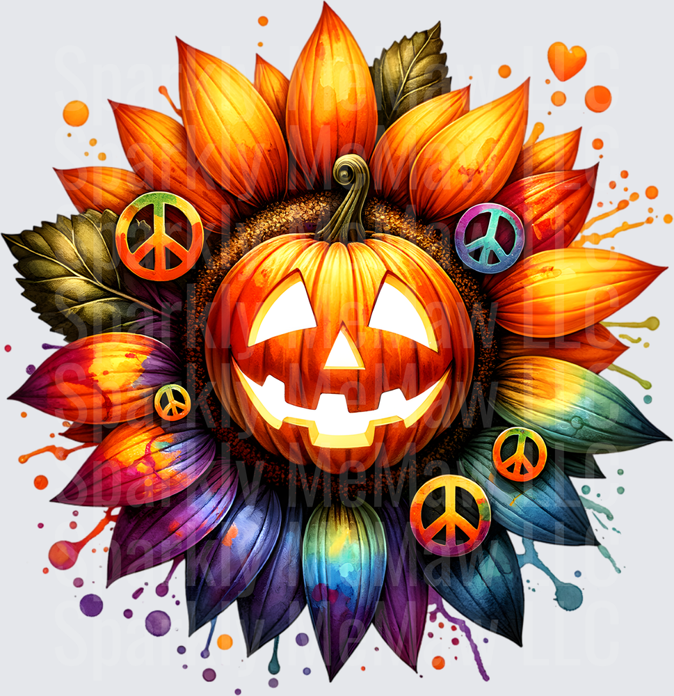 Hippie Halloween Pumpkin Sunflower UV DTF Decal