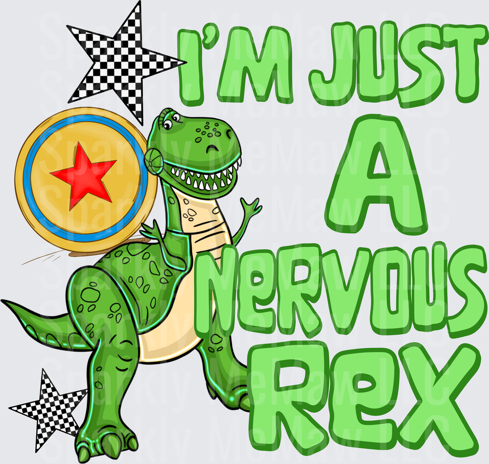 Toy Story Rex I'm Just A Nervous Rex Pixar Ball Checkered Stars DTF Transfer (fabrics)