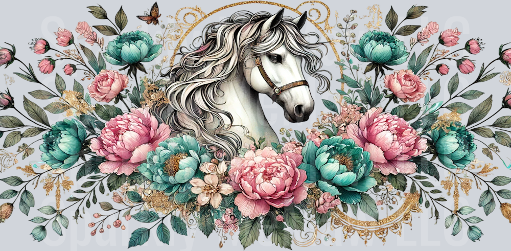 Horse and Flowers 5 UV DTF 16 oz Wrap