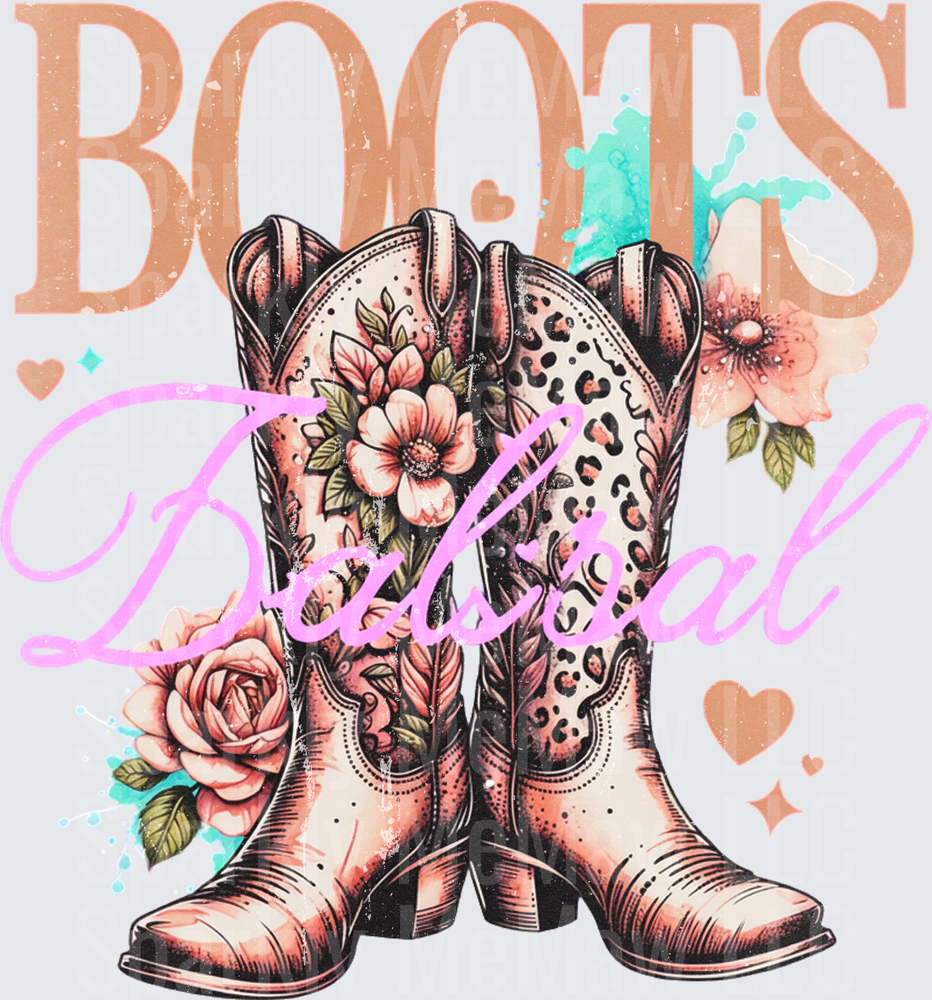 Boots Babe Floral Leopard Western Cowboy Boots DTF Transfer for fabric
