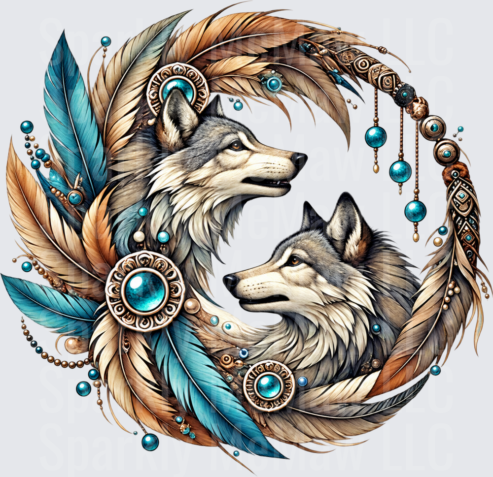 Dual Wolf Dream Catcher Yin Yang this is a UV DTF DECAL (HARD SMOOTH SURFACE)