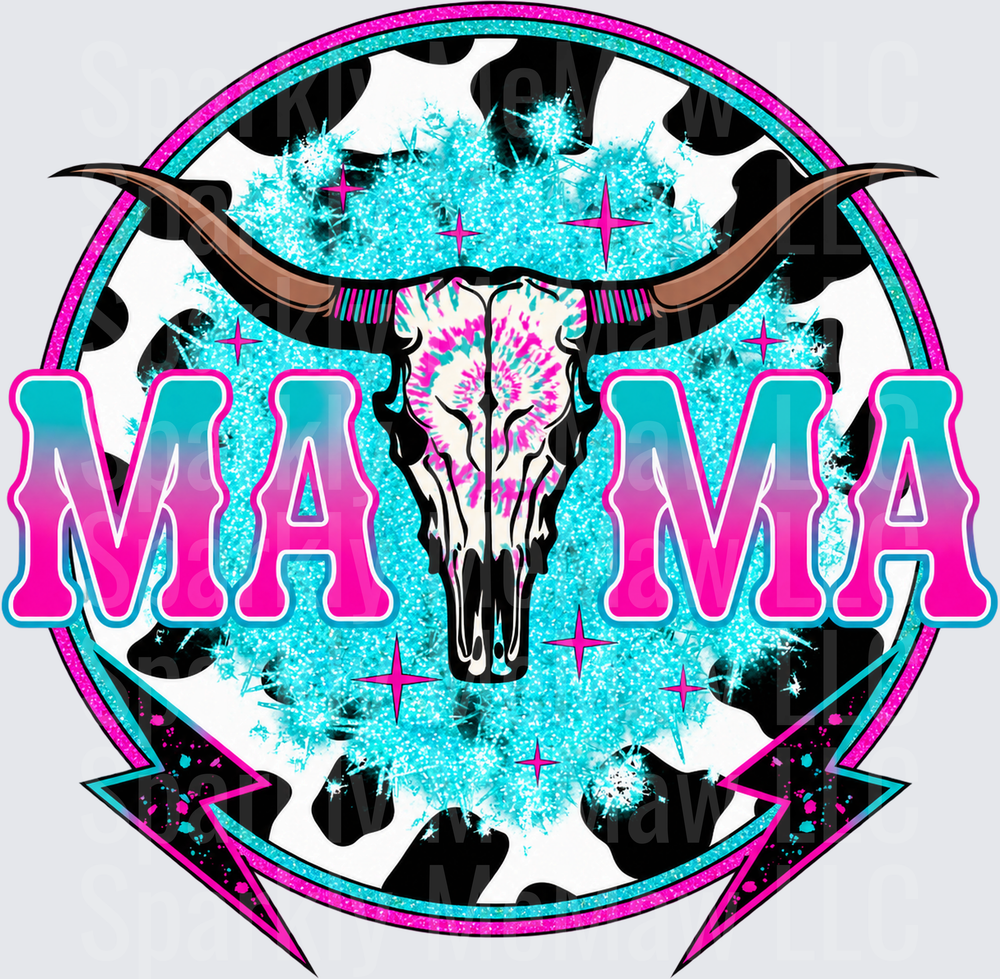 Mama Bull Skull Western UV DTF DECAL (HARD SMOOTH SURFACE)