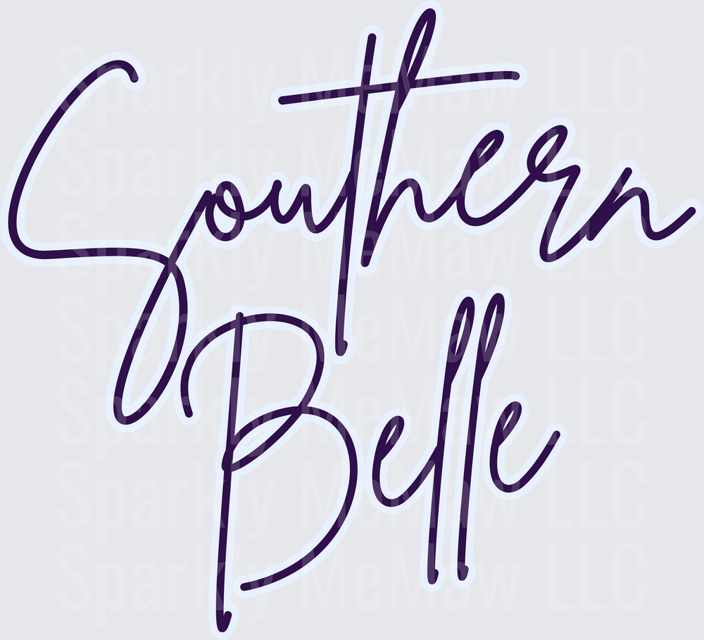 Southern Belle Purple Script Lettering DTF Transfer for Fabric