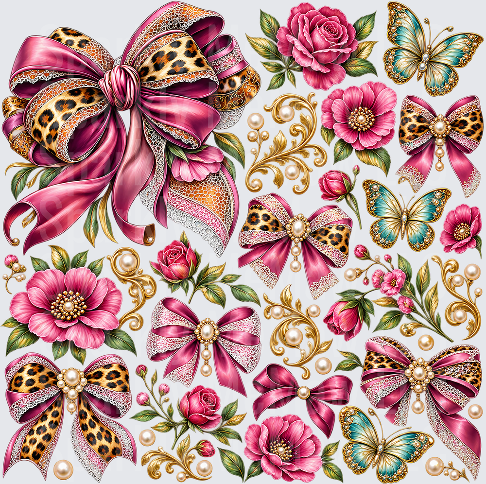 Bows Florals Butterflies Pearls 10x10 Cut and Stick UV Sheet