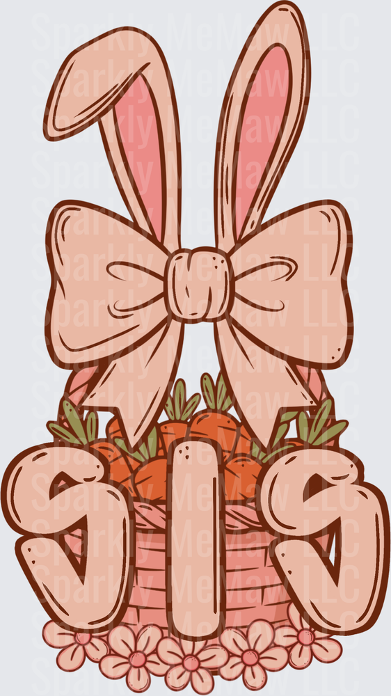 Easter Bunny Ears Basket with Carrots and Bow UV DTF Decal