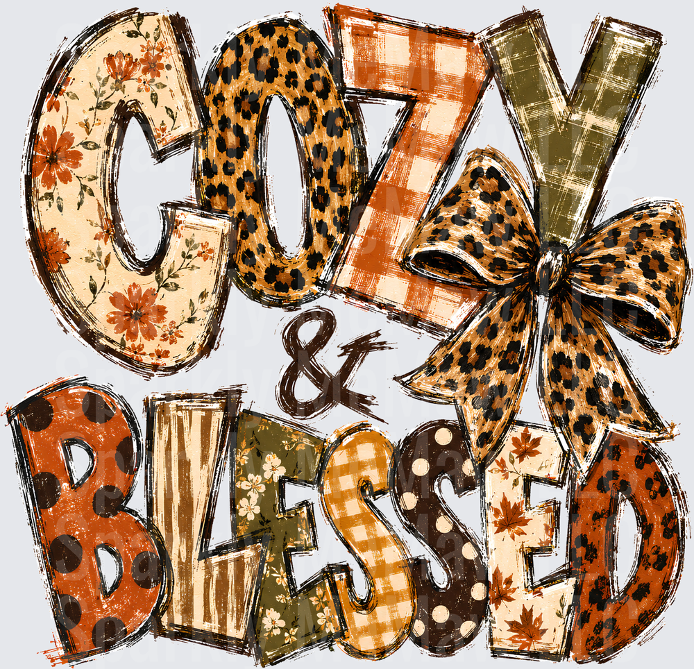 Cozy & Blessed Fall Patterned DTF Transfer for fabrics