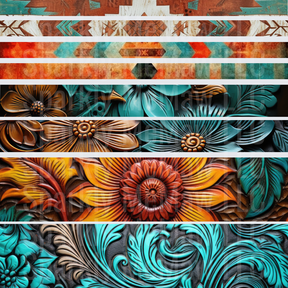 Southwestern Floral Tooled Leather Strips 10x10 Inch Sheet