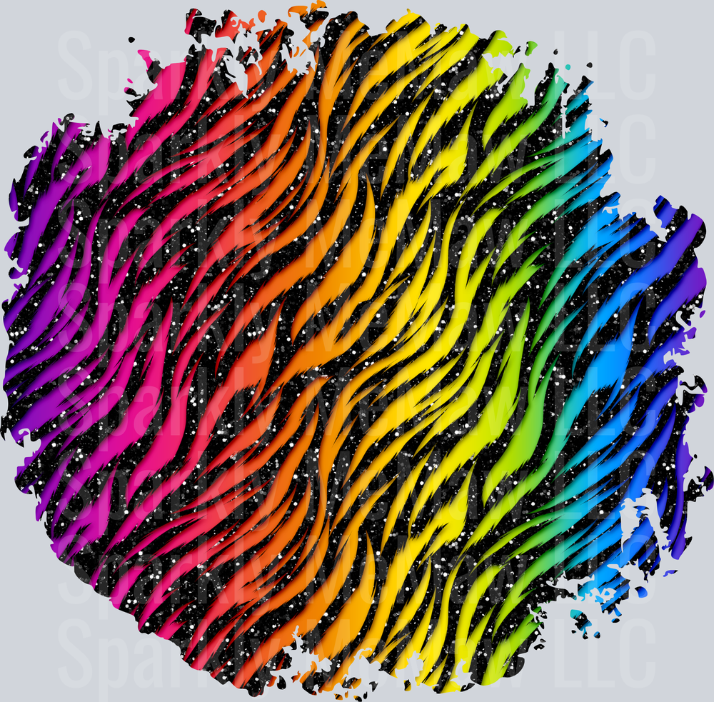 Rainbow Zebra Print Pattern with Distressed Edge UV DTF Decal