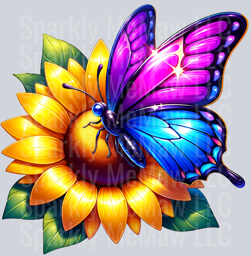 1 Sunflower Butterfly Clip Art UV DTF Decal