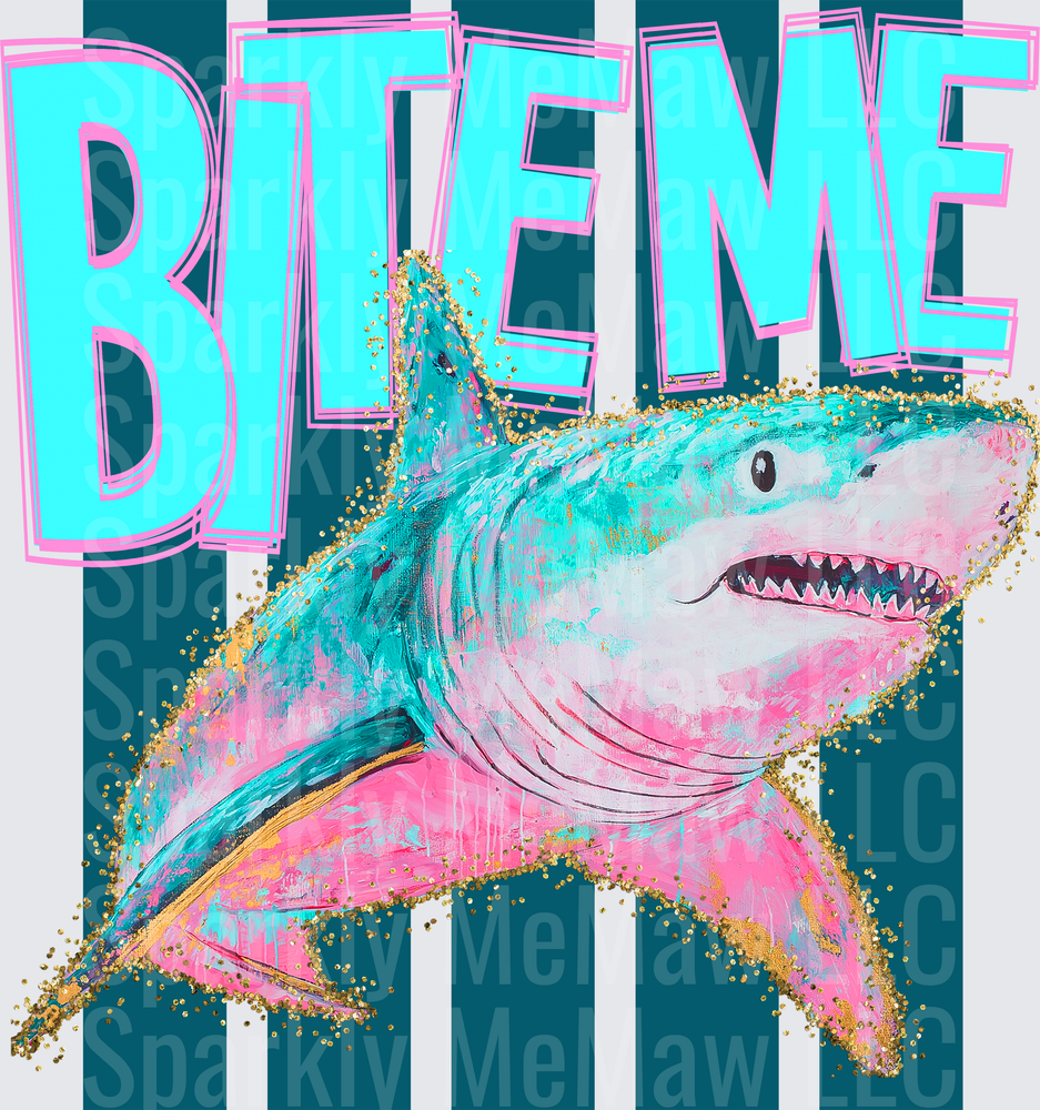 Bite Me Colorful Shark with Glitter Paint Splash Effect UV DTF Decal